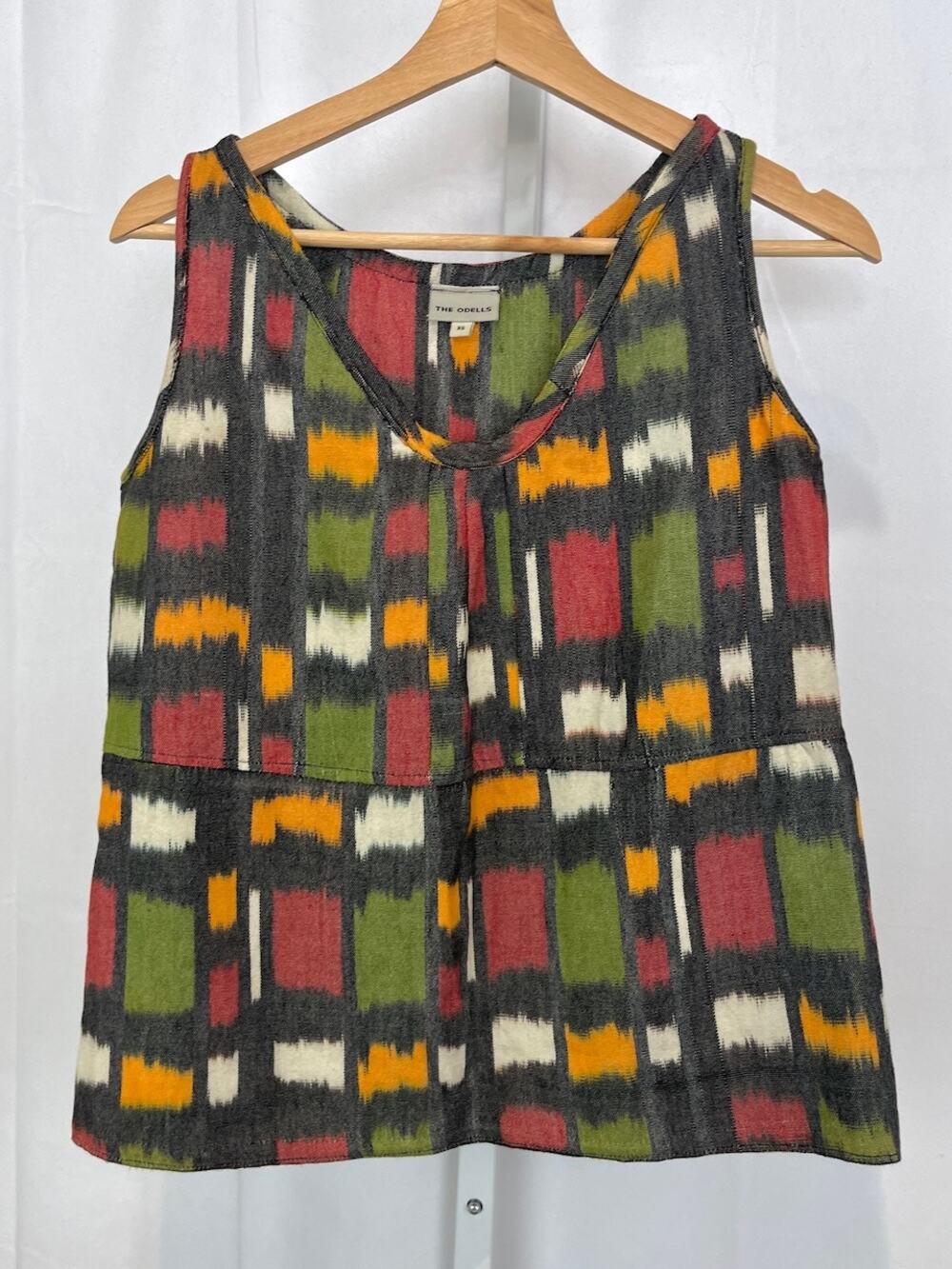 The ODELLS Anthropologie Woven Tank Top V Neck Sleeveless Pullover Multicolor XS
